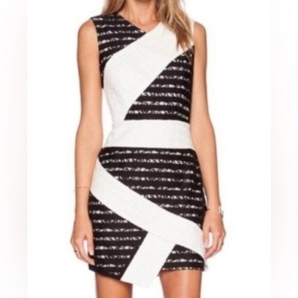 BCBG Maxazria Dress Dalia Lace Sheath Mini Above Knee New Black White Size 8 - Picture 1 of 15